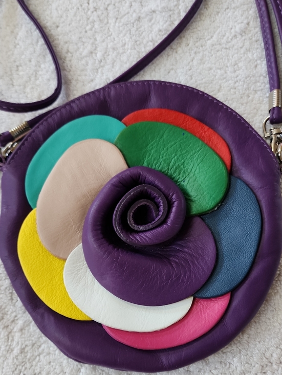 Vera Pelle Handbags - Vera Pelle Womens Purple Multicolor Floral Leather Crossbody Bag Preowned